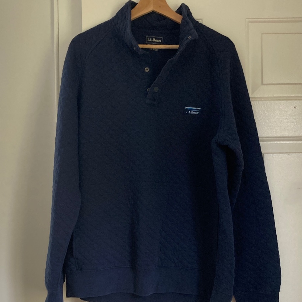 L.L. Bean Men’s Navy Quilted Snap-Up Mock Neck Sweater